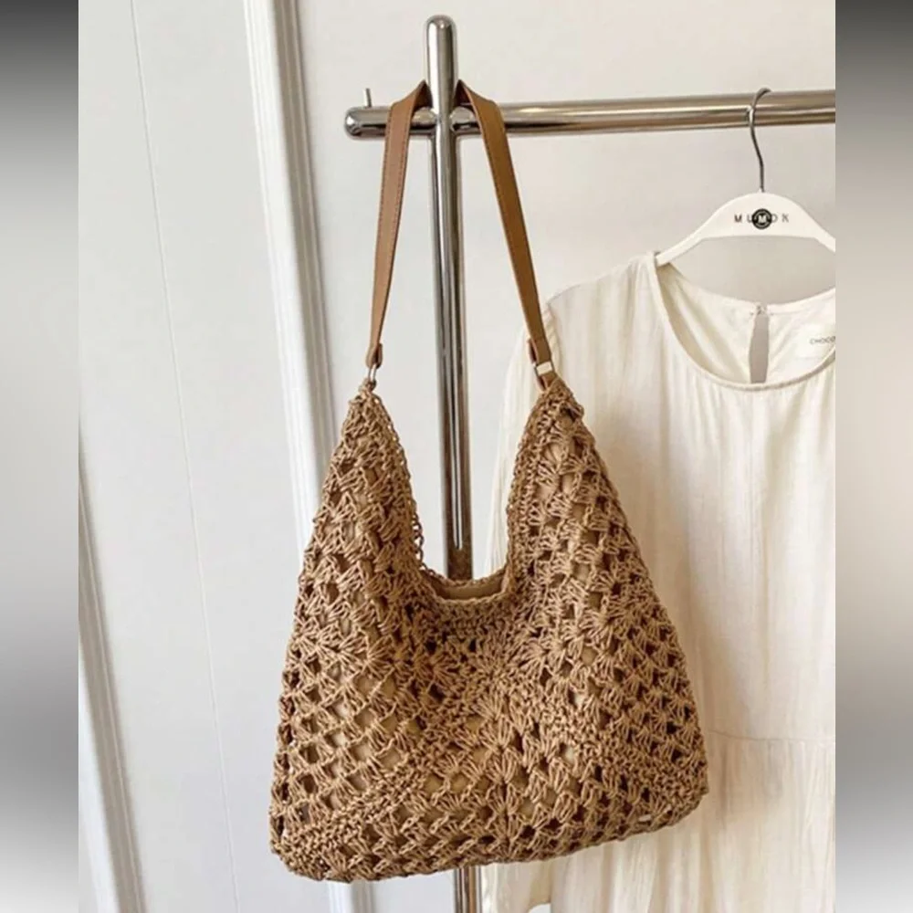 Elegant Tan Woven Tote Bag